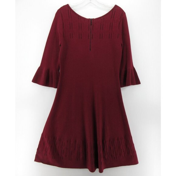 Nic Zoe Dress Small Red Fit Flare Sweater Classic Bell Sleeve - Picture 7 of 11